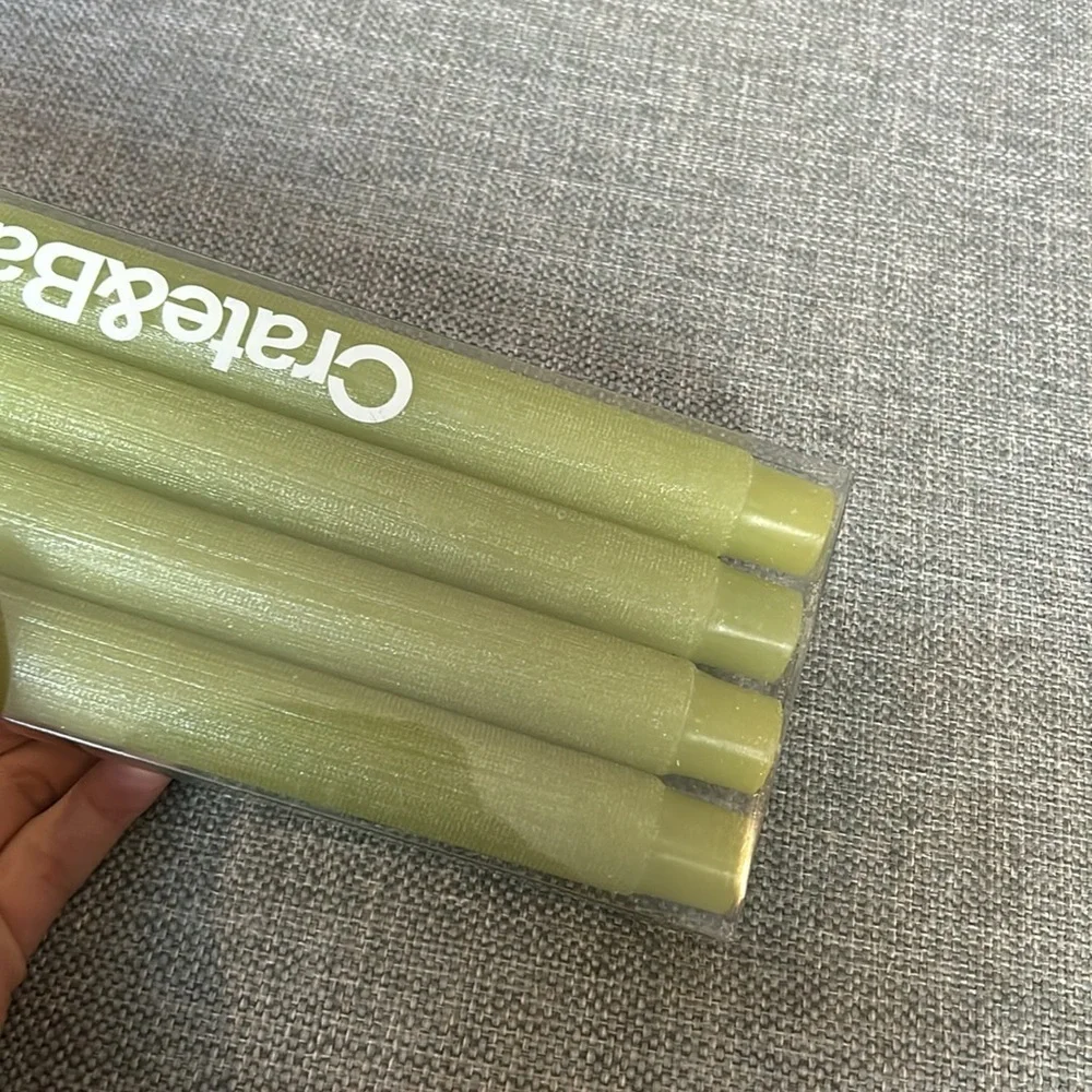 Crate & Barrel Green Glimmer Tapers Candles Set of Four 10” / 25.4cm